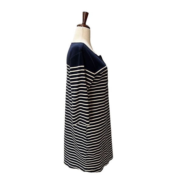Navy Blue/White Striped Knee Length Dress with Pockets - Nautical Cotton Large - Picture 2 of 11